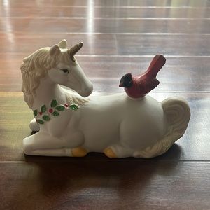 Beautiful Porcelain/Ceramic UNICORN with Bird 6.1" x 2.2" and 4" tall